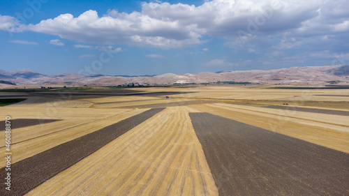 Aerial drone view farm fields, Turkey