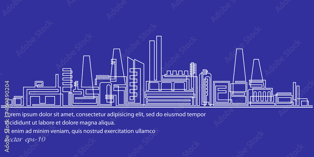 City factory.Industrial city landscape.Industrial complex with pipes.Modern thin line design style. vector illustration.