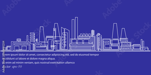 City factory.Industrial city landscape.Industrial complex with pipes.Modern thin line design style. vector illustration.