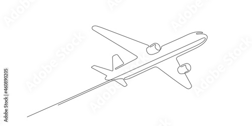 Flying plane.Airplane Vector .Continuous line drawing.Air flights.Vacation banner.