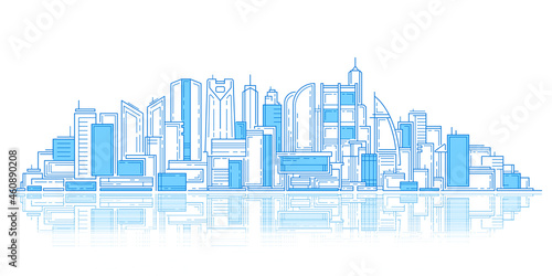 Drawing of skyscrapers  buildings.Architecture panoramic landscape.City skyscrapers .Vector illustration.