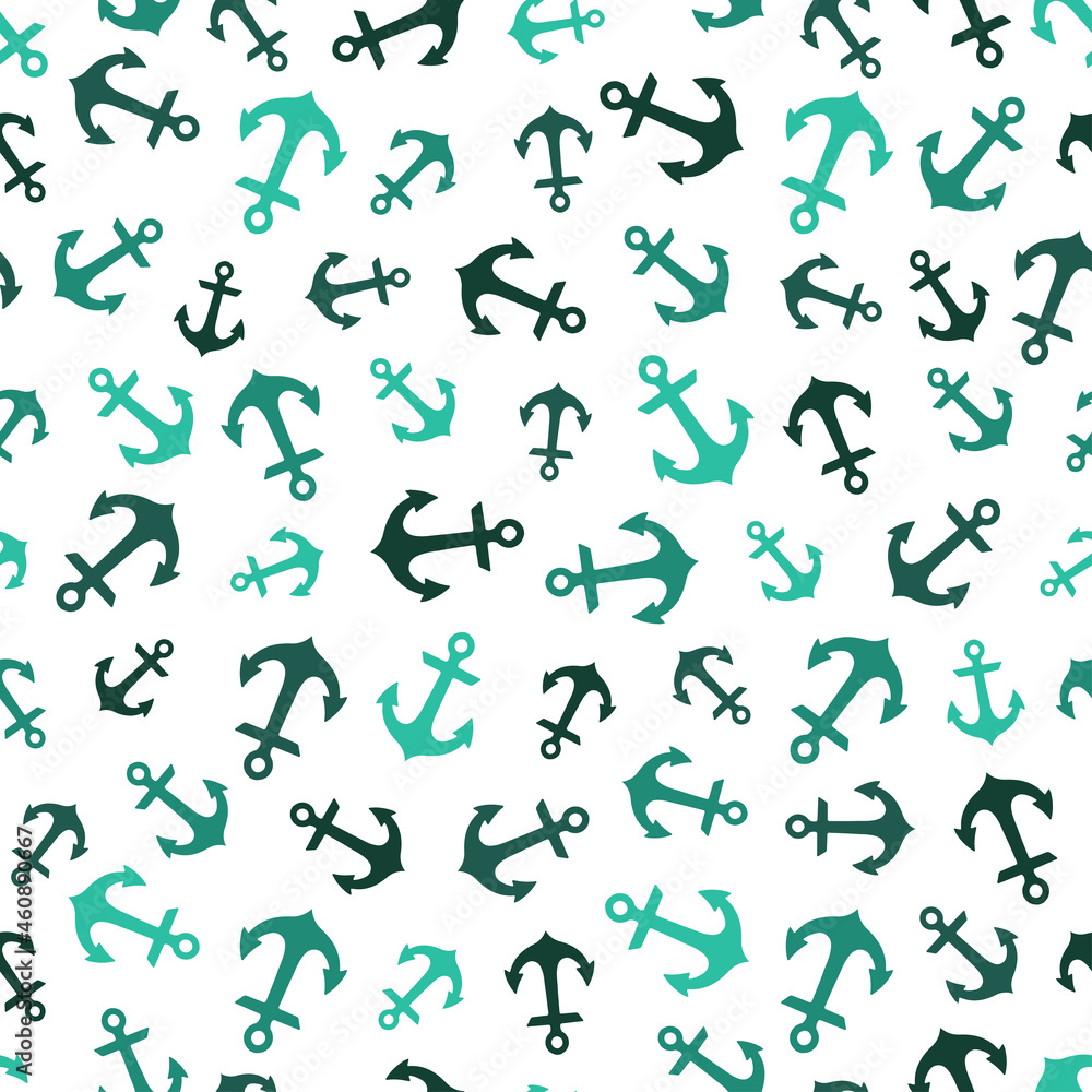 White seamless pattern with green anchors.