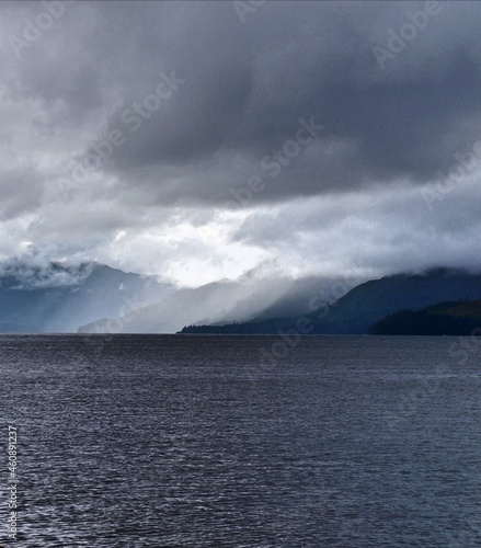 Mountains of Alaska on a rainy day in the Ocean © Karen