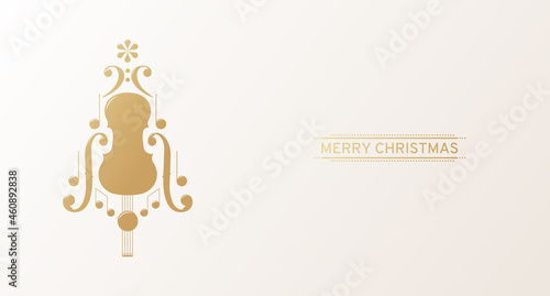 Christmas music background. Violin, notes and symbol. Vector illustration
