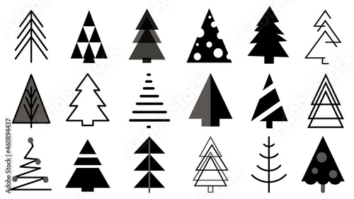 Set of Christmas tree Icons, Isolated on white background, Vector illustration