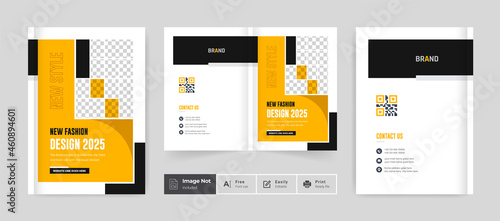 Stylish Fashion brochure cover page yellow and black color annual report Look book cover fashion profile design template creative elegant modern editable text and vector design layout