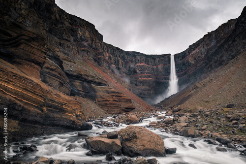 Beautiful Hengifoss waterfall in East Iceland 