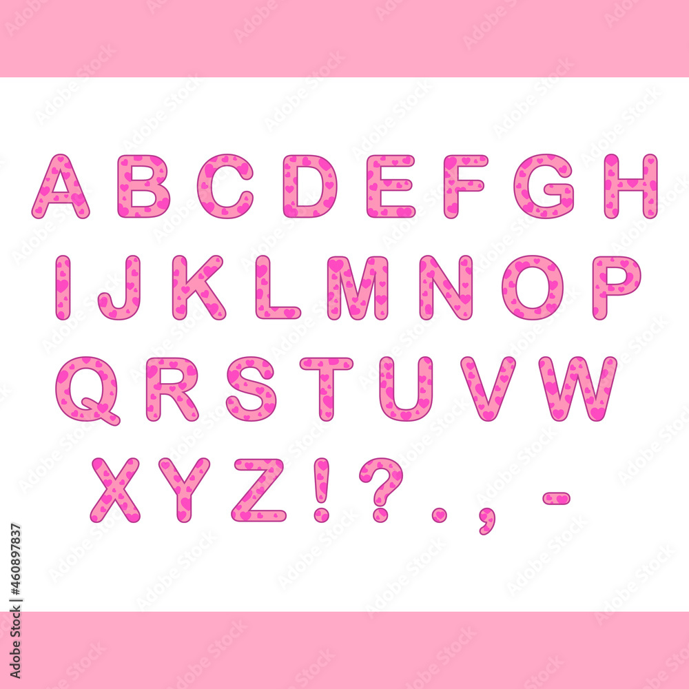 Vector Alphabet. Cute pink letters with heards Vector Alphabet. Cute pink letters with heards