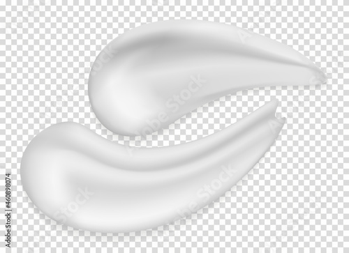 Two drops of cream. Cosmetic product, skin care. Graphic elements for websites selling cosmetics. Realistic volumetric splashes. Cartoon flat vector illustration isolated on transparent background