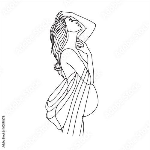 Woman Line drawing vector. Pregnant woman and motherhood Line art