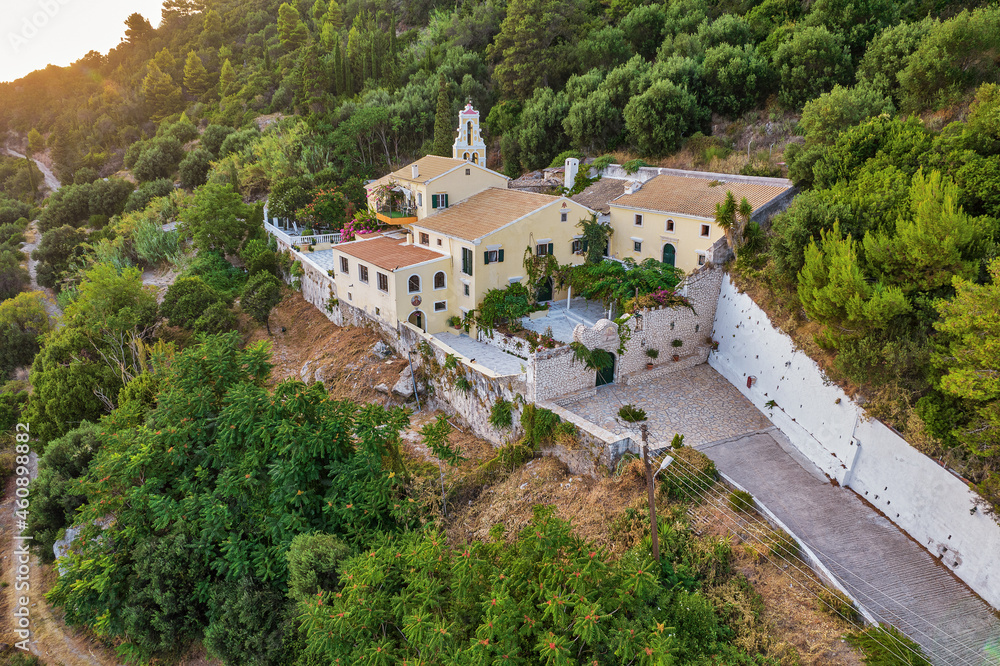 Monastery Mirtiotissas on the Western Island of Corfu coast, Greece.