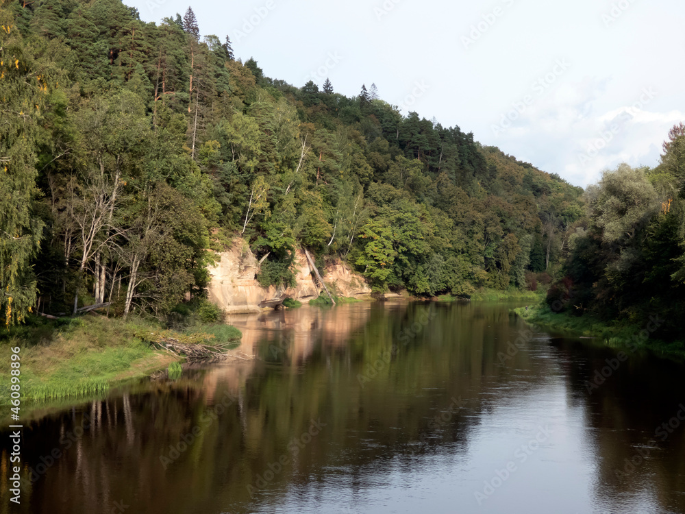 Sandstone cliff and the Gauja river bank, Gauja National Park, Latvia