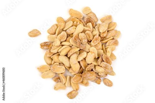 Salted peanuts, isolated on white background.