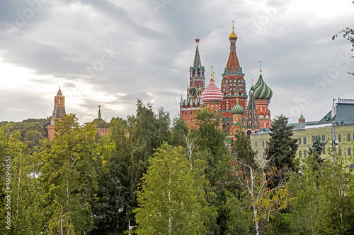 Red Square, St. Basil's Cathedral. View from the side of Zaryadye park