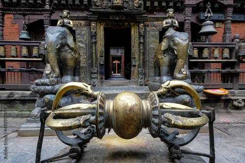 Patan, Nepal - October 2021: The Golden Temple is a Buddhist monastery founded in the 12th century in Patan on October 3, 2021 in Kathmandu Valley, Nepal. photo