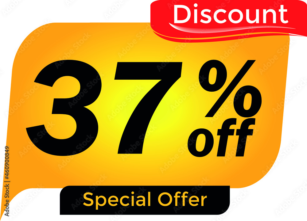 37% off, 37 percent promotion for offers, great deals, big sale, reduction. Yellow and red tag