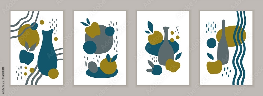 FOUR VECTOR POSTERS WITH AN ABSTRACT STILL LIFE
