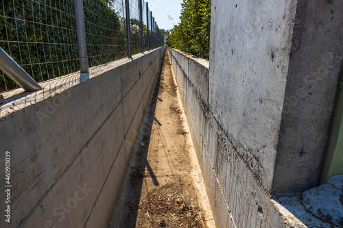 Close up view of stormwater drain, surface water sewer. Greece. 