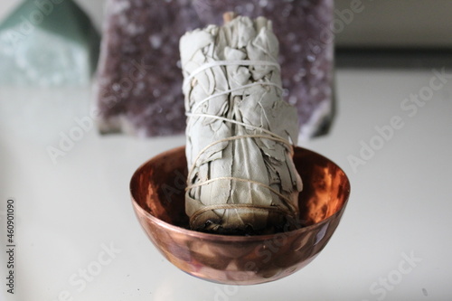 Crystals, sage and plants