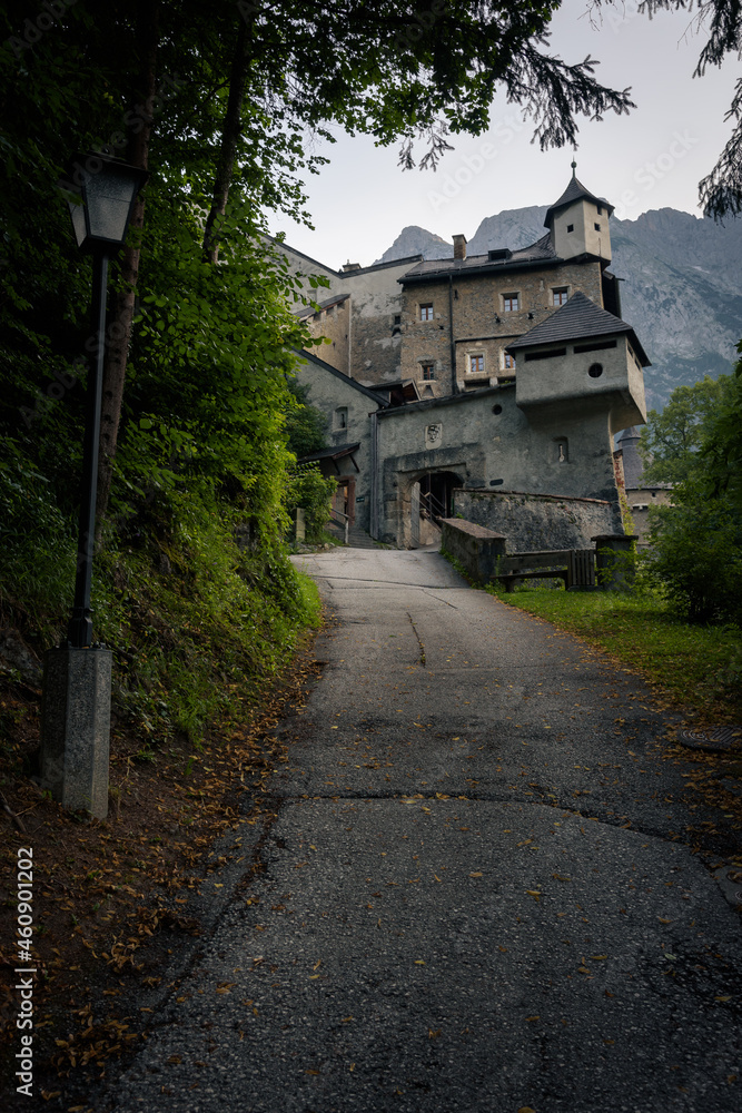 Hohenwerfen castle and fortress surrounded by the Alpine mountains in the morning, Werfen, Salzburg, Austria Hohenwerfen castle and fortress surrounded by the Alpine mountains in the morning, Werfen, Salzburg, Austria