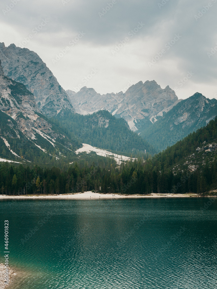 Travel Italy Mountain lake Braise Italian Alps reflection in autumn 