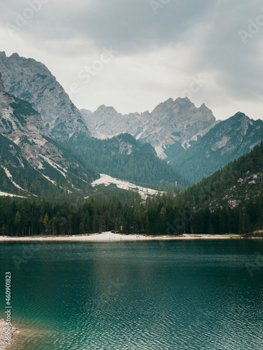 Fototapeta Naklejka Na Ścianę i Meble -  Travel Italy Mountain lake Braise Italian Alps reflection in autumn 
