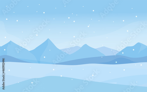 Seamless winter landscape with mountains and snow. Vector illustration. Horizontally.
