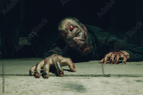 Εκτύπωση καμβά Zombie scary male creeps on floor halloween concept