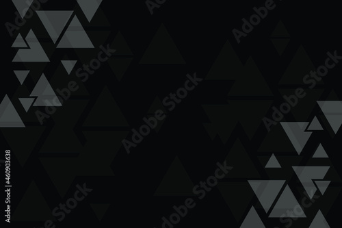Geometric triangle black background illustration, abstract pattern, symmetrical and geometrical dark template, graphic layout, grey triangles