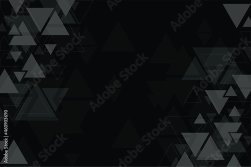 Geometric triangle black background illustration, abstract pattern, symmetrical and geometrical dark template, graphic layout, grey triangles