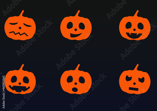 Halloween. Pack of different types of pumpkins with different moods.