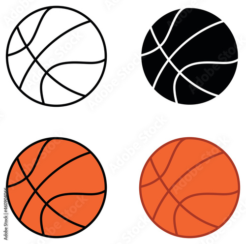 Basketball Clipart Set - Outline  Silhouette and Color