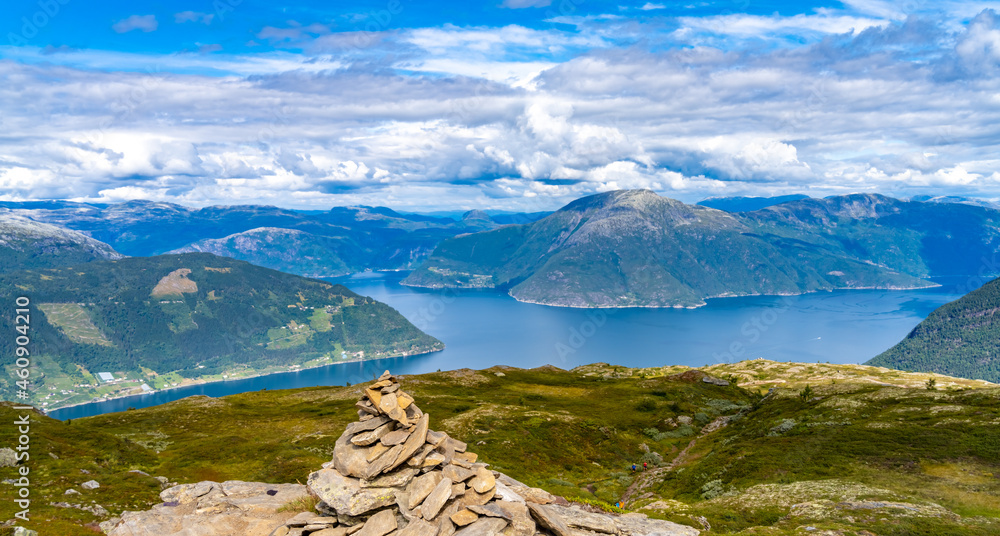 Hiking the famous Dronningstien (the Queen's route) from, Kinsarvik, the Hardangervidda  National Park and Lofthus, Hardanger, Norway. Stock Photo | Adobe Stock