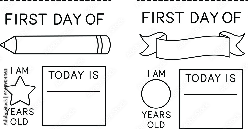 First Day of Template for Back to School Clipart / Outline & Stamp