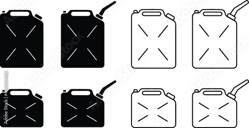 Jerrycan Gas or Fuel Canister Clipart Set - Outline and Silhouette