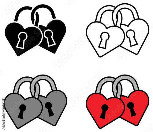 Two Locks Shaped as Hearts Locked Together - Clipart Set