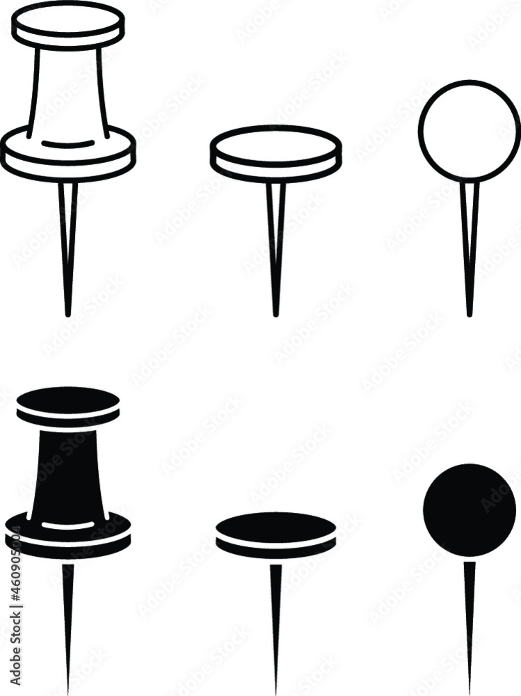 Thumb Pin Tacks Clipart Set - Outline and Silhouette Thumb Pin Tacks Clipart Set - Outline and Silhouette