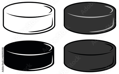 Hockey Puck Clipart Set - Outline, Silhouette and Colored