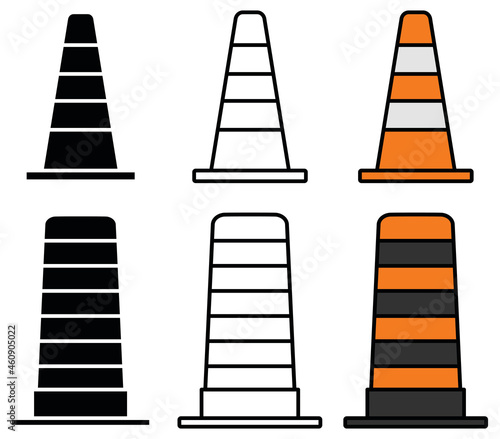 Traffic Cone Pylon Clipart Set - Outline, Silhouette and Color