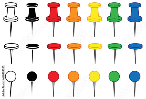 Thumb Pin Tacks Clipart Set - Color