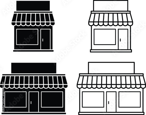 Storefront Façade Clipart Set - Outline and Silhouette