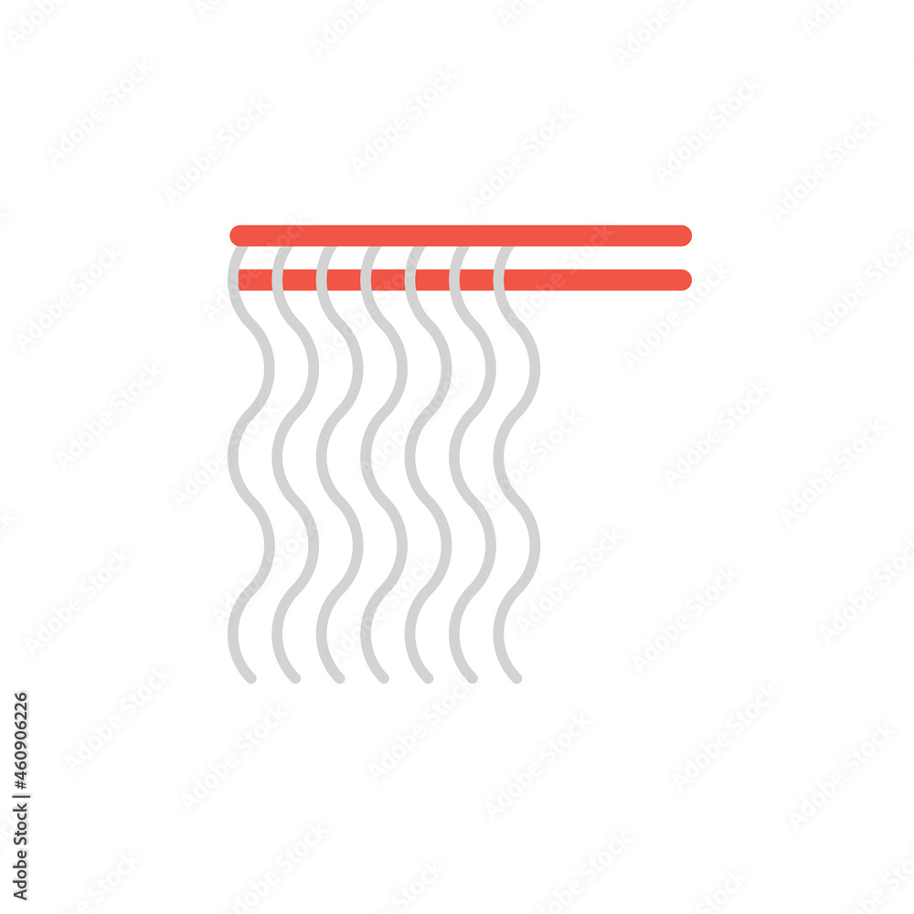 Red chopsticks holding glass noodles vector icon. Noodles on chopsticks illustration for restaurant menu or delivery website. Thin line style symbol isolated