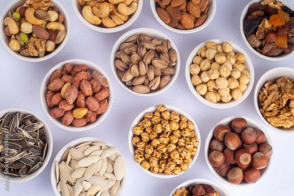 Mixed nuts on a white background Mixed nuts on a white background