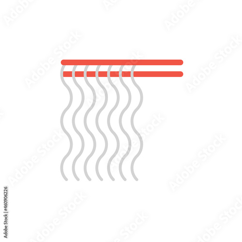 Red chopsticks holding glass noodles vector icon. Noodles on chopsticks illustration for restaurant menu or delivery website. Thin line style symbol isolated
