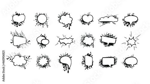 Vector Speech Bubble Set, Splatters Background, Design Elements Set, Grunge Style Different Paint Splashes and Blank Frames.
