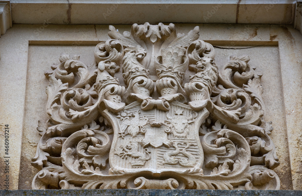 Architectural details at the Peles Castle in Sinaia city - Romania 28.Sep.2021 It is a palace built between 1873 and 1914 as the summer residence of the kings of Romania