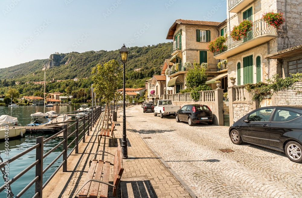 Lakeside promenade in ancient village Pella on the shore of Lake Orta, province of Novara, Piedmont, Italy Lakeside promenade in ancient village Pella on the shore of Lake Orta, province of Novara, Piedmont, Italy