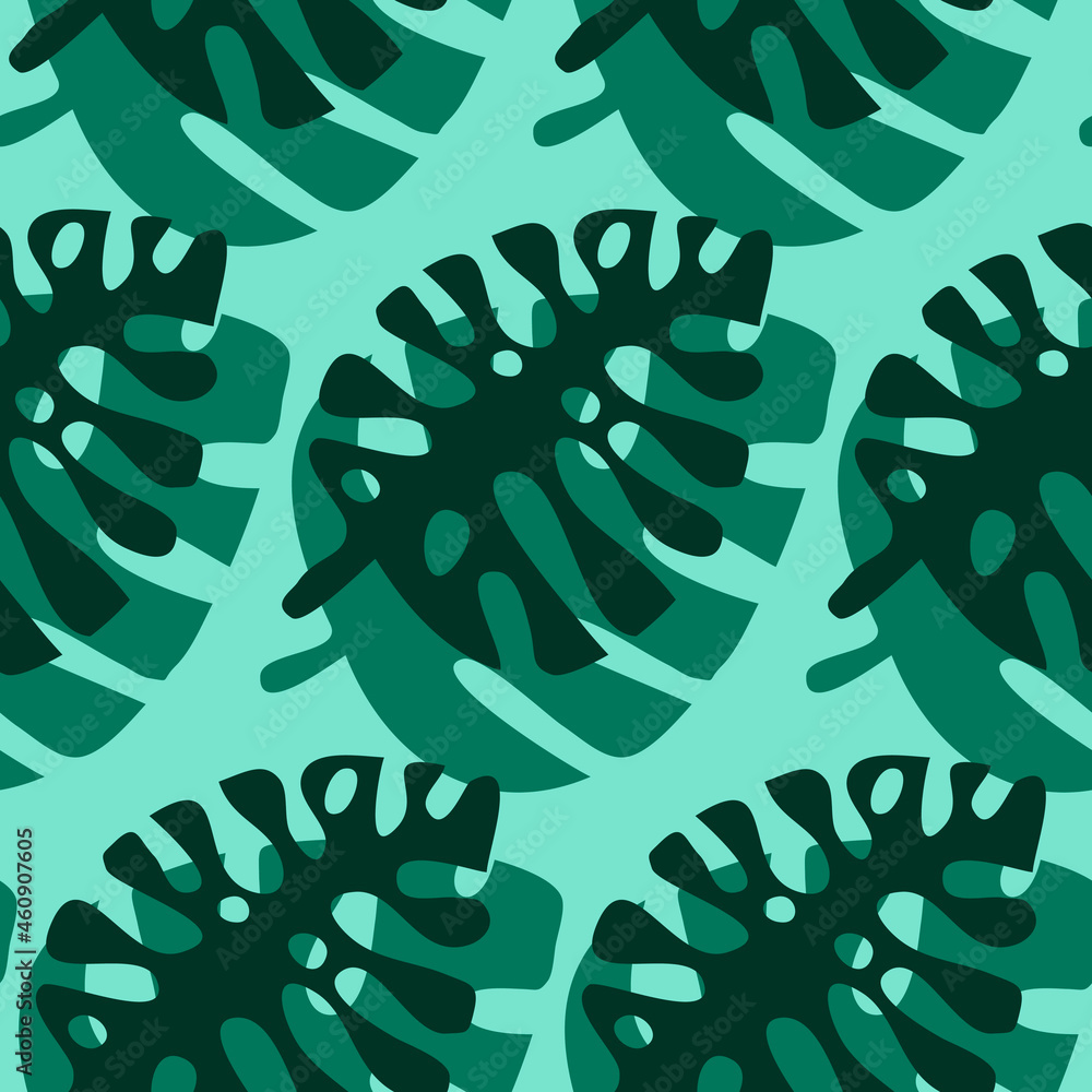 Turquoise and graphic monstera leaves