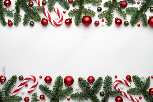 Christmas banner with holiday decorating frame on white background