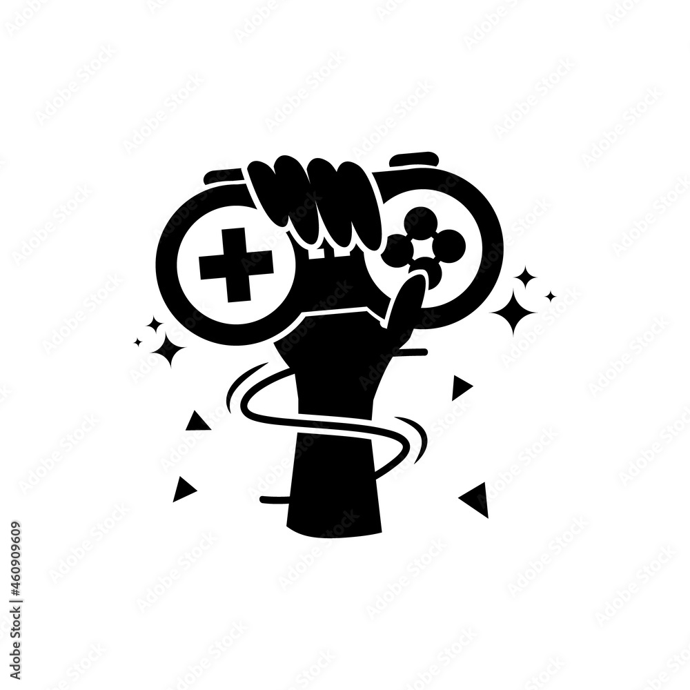 Silhouette hand holding stick games design Silhouette hand holding stick games design